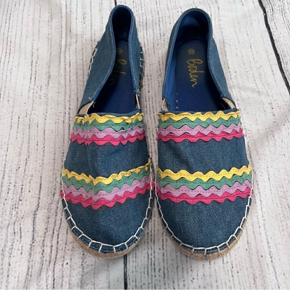 Boden Chambray Scallop Striped Espadrilles Size 8